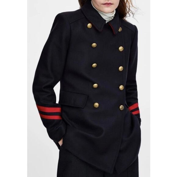 Zara Black Double-Breasted Coat with Red Accents - Picture 1 of 12